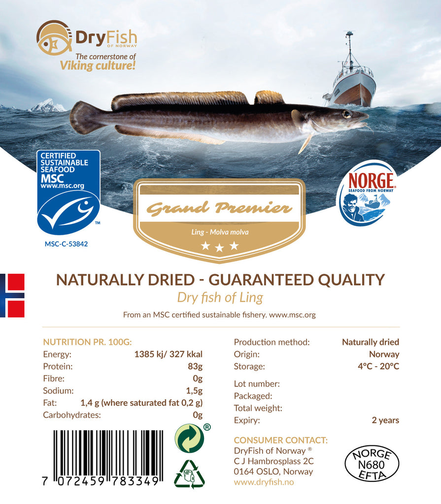 Stockfish de Ling en emballage de détail de 10 kg.