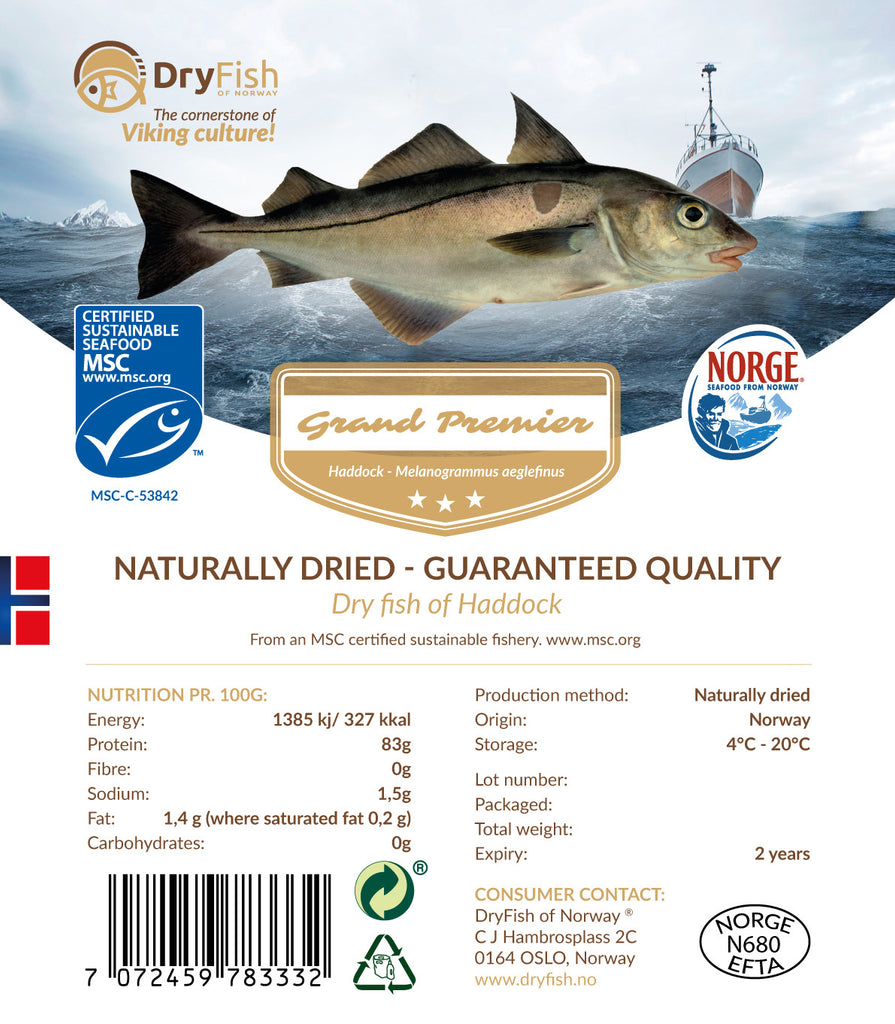 Stockfish of Haddock in 10 kg retail pack.