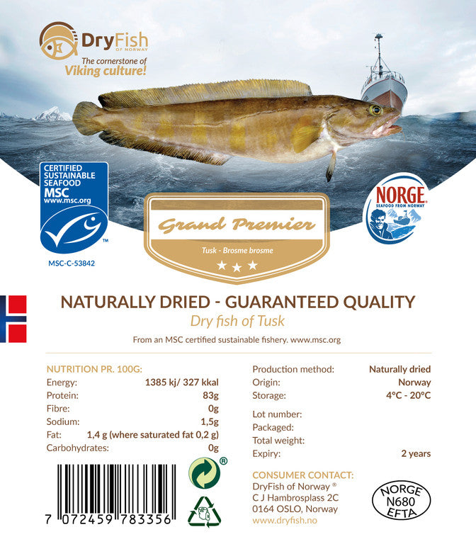 Stockfish of Tusk in 10 kgs retail pack.